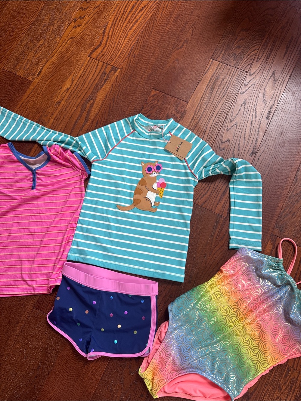 NWT Boden Kids Blue Striped Rash Guard with swimsuit